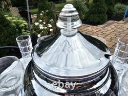 Art Deco Chrome Punch Bowl Set SATURN Lucite Handles 12 Glasses LEHMAN 1930s