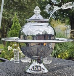 Art Deco Chrome Punch Bowl Set SATURN Lucite Handles 12 Glasses LEHMAN 1930s
