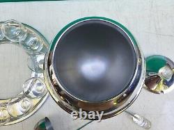 Art Deco Chrome SATURN Punch Bowl Set Lucite Handles 11 Glass Cups LEHMAN 1930s