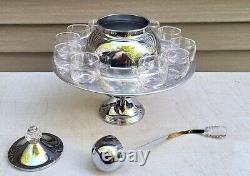 Art Deco Chrome SATURN Punch Bowl Set Lucite Handles 11 Glass Cups LEHMAN 1930s