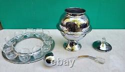 Art Deco Chrome SATURN Punch Bowl Set Lucite Handles 11 Glass Cups LEHMAN 1930s