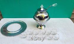 Art Deco Chrome SATURN Punch Bowl Set Lucite Handles 11 Glass Cups LEHMAN 1930s