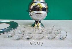 Art Deco Chrome SATURN Punch Bowl Set Lucite Handles 11 Glass Cups LEHMAN 1930s