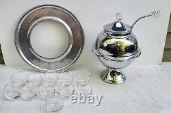 Art Deco Chrome SATURN Punch Bowl Set Lucite Handles 11 Glass Cups LEHMAN 1930s