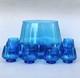 Art Deco Geometric Glass Blue Punch Bowl 12 Piece Empoli