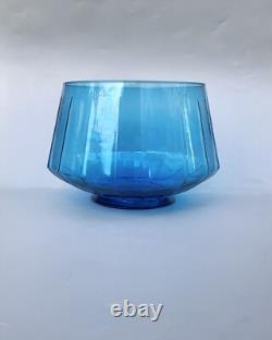 Art Deco Geometric Glass Blue Punch Bowl 12 Piece Empoli