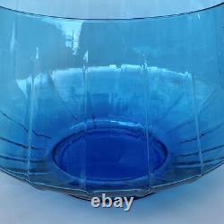 Art Deco Geometric Glass Blue Punch Bowl 12 Piece Empoli