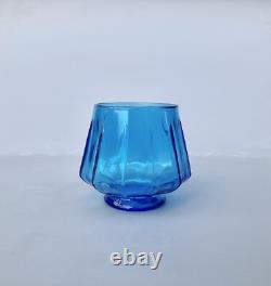 Art Deco Geometric Glass Blue Punch Bowl 12 Piece Empoli