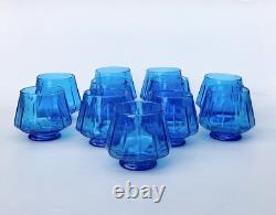 Art Deco Geometric Glass Blue Punch Bowl 12 Piece Empoli