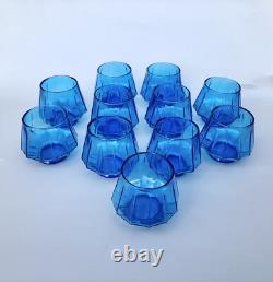 Art Deco Geometric Glass Blue Punch Bowl 12 Piece Empoli