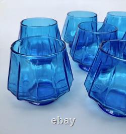 Art Deco Geometric Glass Blue Punch Bowl 12 Piece Empoli