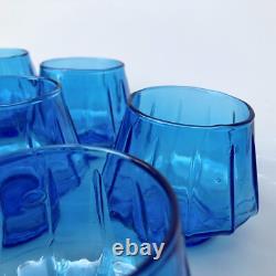 Art Deco Geometric Glass Blue Punch Bowl 12 Piece Empoli