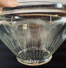 Art Deco Punch Bowl Lid 10 Cups Hand Blown Etched Cut Glass Scalloped Design