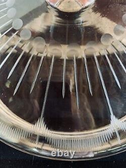 Art Deco Punch Bowl Lid 10 Cups Hand Blown Etched Cut Glass Scalloped Design