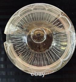 Art Deco Punch Bowl Lid 10 Cups Hand Blown Etched Cut Glass Scalloped Design