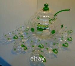 Art Glass Punch Bowl Lid Ladle 12 Cups Large Bowl 12 Tall, 11.5 Across Vintag