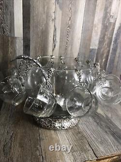 Arther Court Fruit Punch Bowl With Glasses And Punch Scooper, Stunning