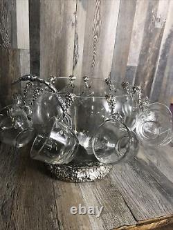 Arther Court Fruit Punch Bowl With Glasses And Punch Scooper, Stunning