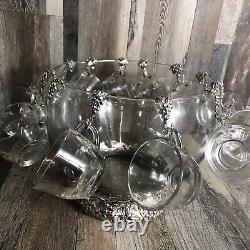 Arther Court Fruit Punch Bowl With Glasses And Punch Scooper, Stunning