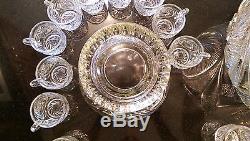 Awesome Antique Punch bowl on Rasied Base with 12 Matching Cups