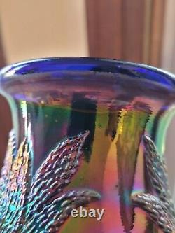 Awesome Blue Fenton Orange Tree Pattern Carnival Glass Punch Bowl & Base