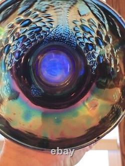 Awesome Blue Fenton Orange Tree Pattern Carnival Glass Punch Bowl & Base