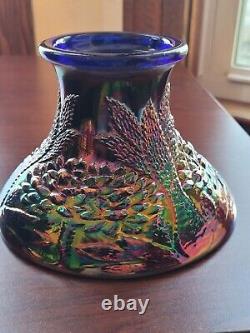 Awesome Blue Fenton Orange Tree Pattern Carnival Glass Punch Bowl & Base