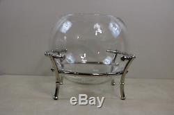 Awesome MCM Hollywood Regency Faux Chrome Bamboo & Glass Punch Bowl Fish Bowl