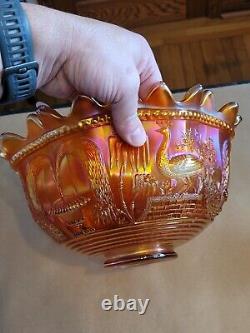 Awesome Marigold Northwood Carnival Glass Peacock @ The Fountain Punch Bowl WOW