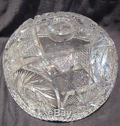 BEAUTIFUL 2 Pc Pedestal Based Cut Glass/Crystal ABP Punch Bowl Diamond Designs