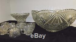 BEAUTIFUL LARGE AMERICAN BRILLIANT PERIOD CUT GLASS CENTERPIECE PUNCH BOWL 8 cup