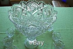 BEAUTIFUL Large Antique Punch bowl withRasied Base Press Cut