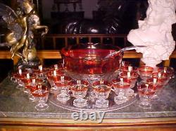 BEAUTIFUL Vintage RUBY THUMBPRINT Punch Bowl Punchbowl 23 FOOTED Cups Ladle