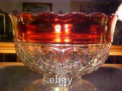BEAUTIFUL Vintage RUBY THUMBPRINT Punch Bowl Punchbowl 23 FOOTED Cups Ladle