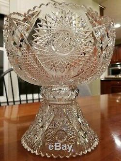 BIG ABP Cut Glass Punch Bowl + Stand Libbey Hawkes Dorflinger EXCELLENT