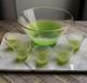 BLENDO GLASS PUNCH BOWL Clear Frosted Green with 5 Glasses Gold Rim CLEAN MCM