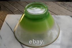 BLENDO GLASS PUNCH BOWL Clear Frosted Green with 5 Glasses Gold Rim CLEAN MCM