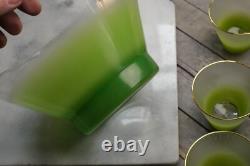 BLENDO GLASS PUNCH BOWL Clear Frosted Green with 5 Glasses Gold Rim CLEAN MCM BLENDO GLASS PUNCH BOWL Clear Frosted Green with 5 Glasses Gold Rim CLEAN MCM