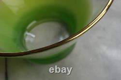 BLENDO GLASS PUNCH BOWL Clear Frosted Green with 5 Glasses Gold Rim CLEAN MCM