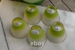 BLENDO GLASS PUNCH BOWL Clear Frosted Green with 5 Glasses Gold Rim CLEAN MCM