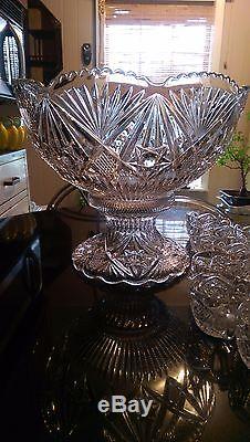 Beautiful Antique Huge Glass Punch Bowl on Glass Pedestal