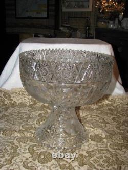 Beautiful Brilliant Antique Cut Glass & Etched 2-Piece Pedestal Punch Bowl