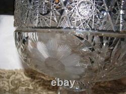 Beautiful Brilliant Antique Cut Glass & Etched 2-Piece Pedestal Punch Bowl