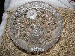 Beautiful Brilliant Antique Cut Glass & Etched 2-Piece Pedestal Punch Bowl