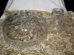 Beautiful Brilliant Antique Cut Glass & Etched 2-Piece Pedestal Punch Bowl