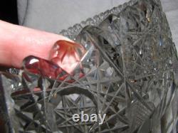 Beautiful Brilliant Antique Cut Glass & Etched 2-Piece Pedestal Punch Bowl