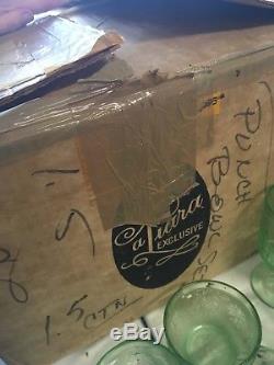 Beautiful Chantilly Sandwich Glass Green Tiara Punch Bowl Set and 12 Cups + box