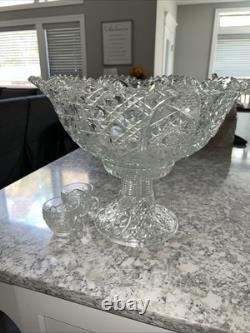 Beautiful Crystal Punch Bowl With Rotec Design, 2 Matching Cups