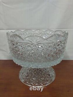 Beautiful DAISY BUTTON Turkish Heavy CUT GLASS Crystal PUNCH BOWL Fruit Stand