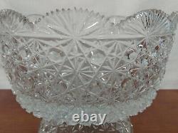 Beautiful DAISY BUTTON Turkish Heavy CUT GLASS Crystal PUNCH BOWL Fruit Stand